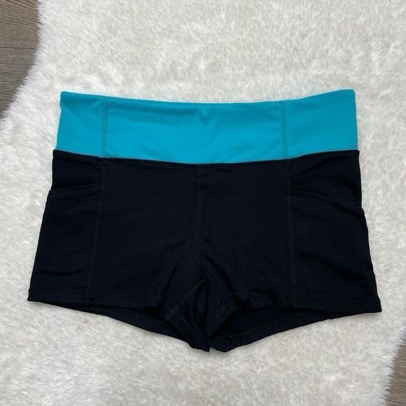 Athletic Shorts Black Blue Stretchy Womens Size XS - S Swim Bottoms Running - Picture 7 of 7